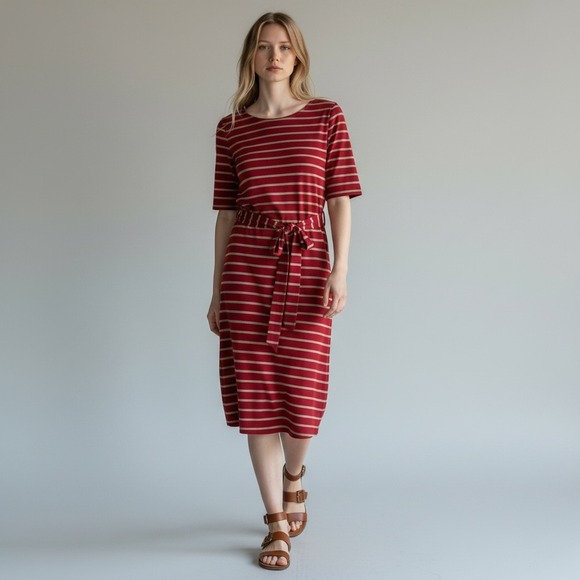 Banana Republic Dresses & Skirts - Banana Republic Nautical Beachy Preppy Stretchy Belted Striped Midi Dress XL Red